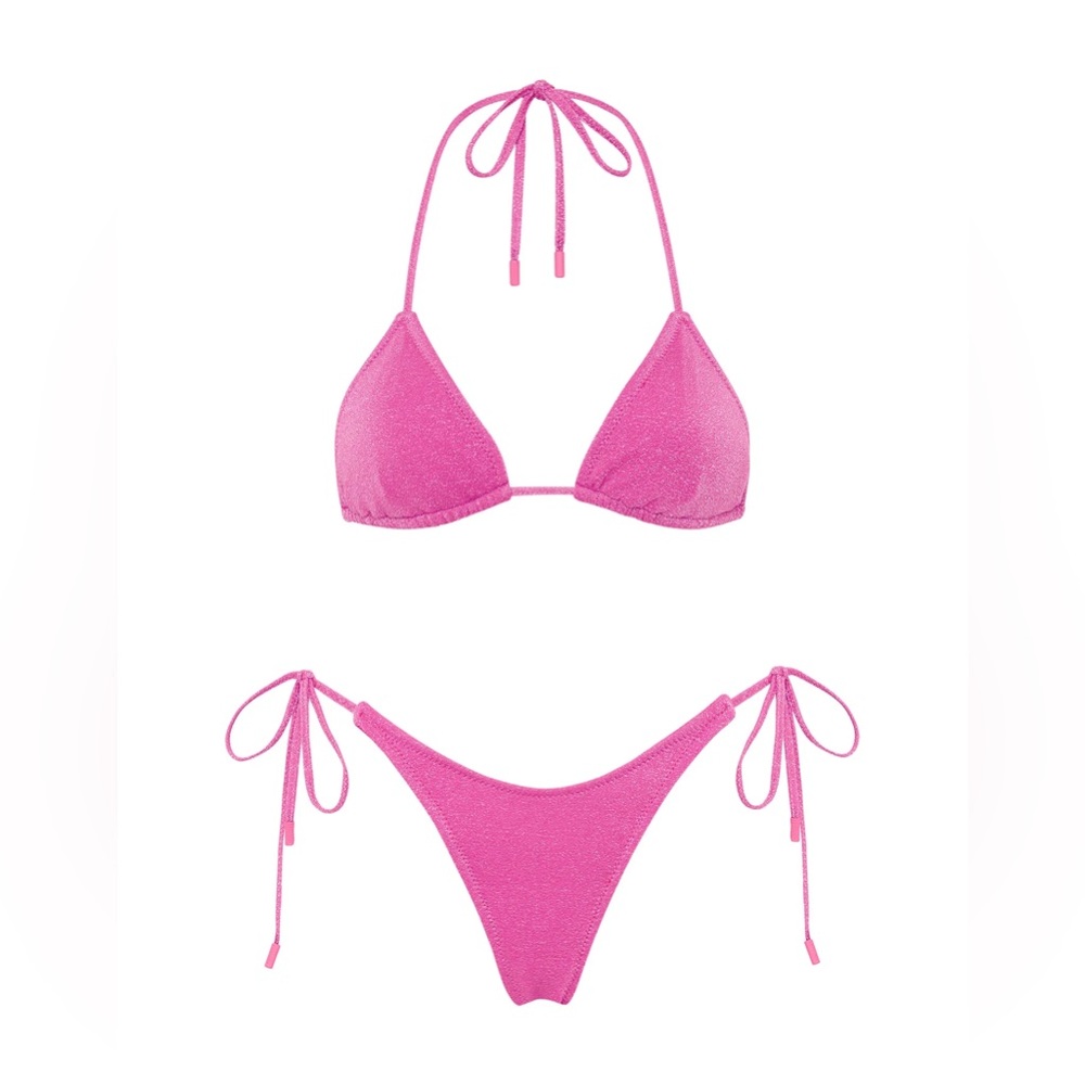Hot pink sparkle triangle swim bikini, lightly used, with original bag.